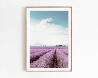 Purple lavender field print, Provence France photography, printable wall art