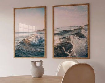 Ocean Waves Prints Set of 2, Nordic Ocean Photography, Coastal Water Digital Prints, Printable Beach Wall Art