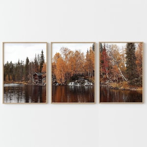 Fall landscape prints set of 3, autumn pictures, fall triptych photography, dark autumn nature posters, printable wall art