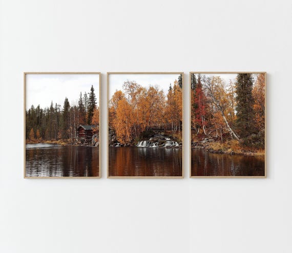 Fall landscape prints set of 3, autumn pictures, fall triptych photography, dark autumn nature posters, printable wall art