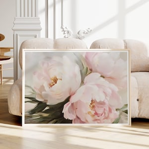 Pastel Pink Peony Print: Vintage Floral Painting (Digital Download)