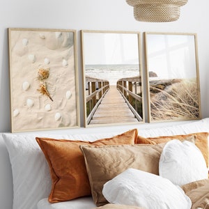 Boho Coastal Prints Set of 3: Neutral Beach Grass, Seashells (Digital Download)