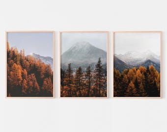 Fall wall art, landscape set of 3 prints, autumn forest print, Italy nature photography, fall pictures, instant digital download