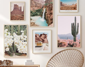 Printable desert prints set of 6, southwest gallery wall posters, cactus pictures, Arizona wall art, digital download