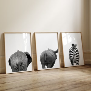 Animal Butt Prints, 3 Piece Wall Art, Animal Butts Bathroom Wall Decor ...