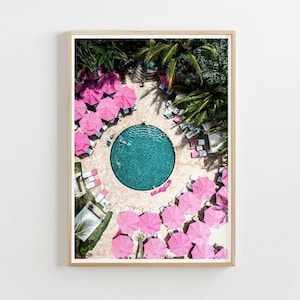 Summer swimming pool print, tropical aerial resort pool photography, digital print, printable wall art
