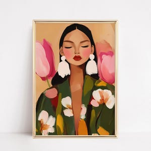 Floral Woman Portrait Print, Modern Abstract Female Fashion Art ...