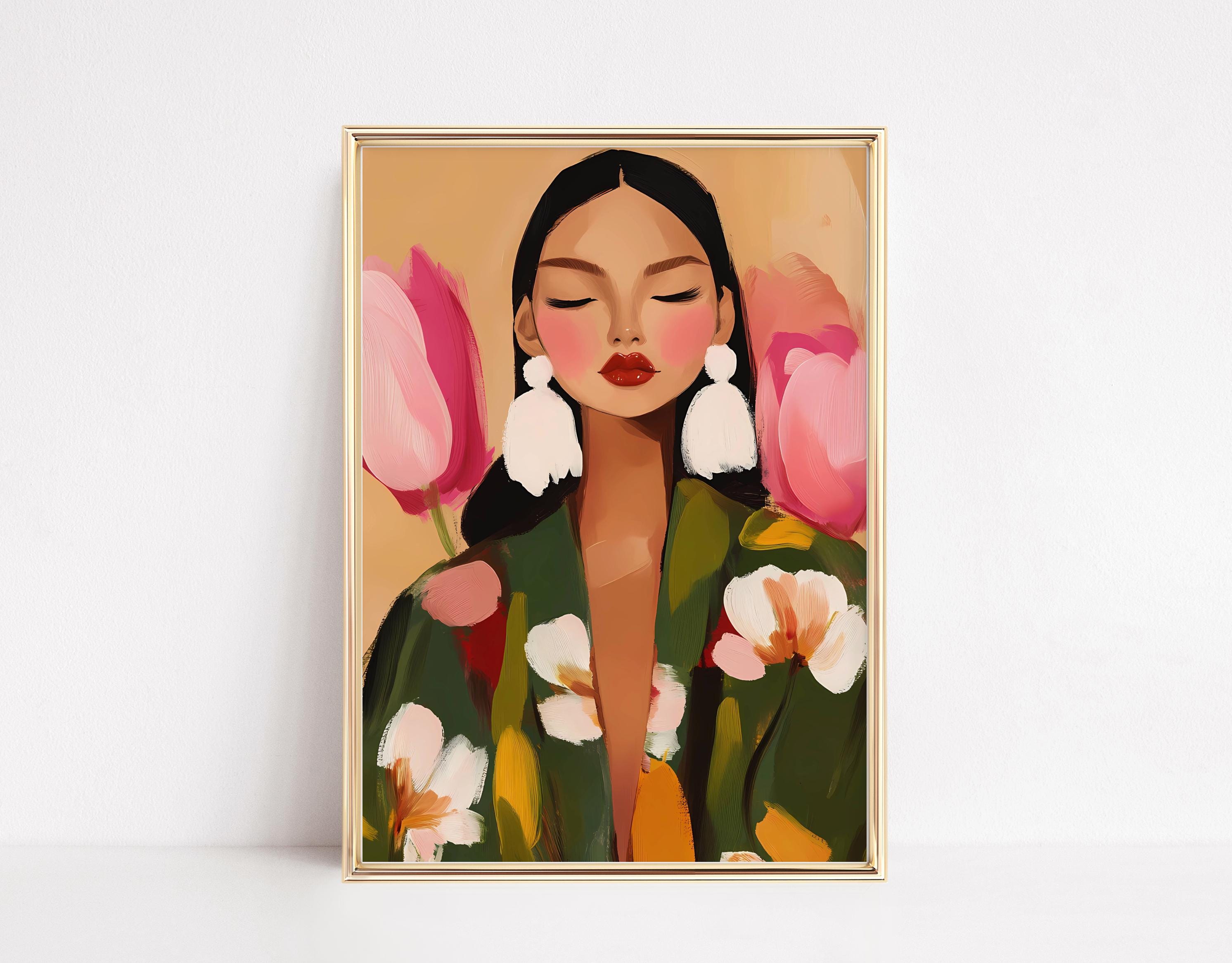 Floral Woman Portrait Print, Modern Abstract Female Fashion Art ...