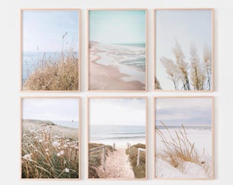 Coastal prints set of 6, coastal gallery wall set, neutral beach wall art, boho beach house decor, printable wall art