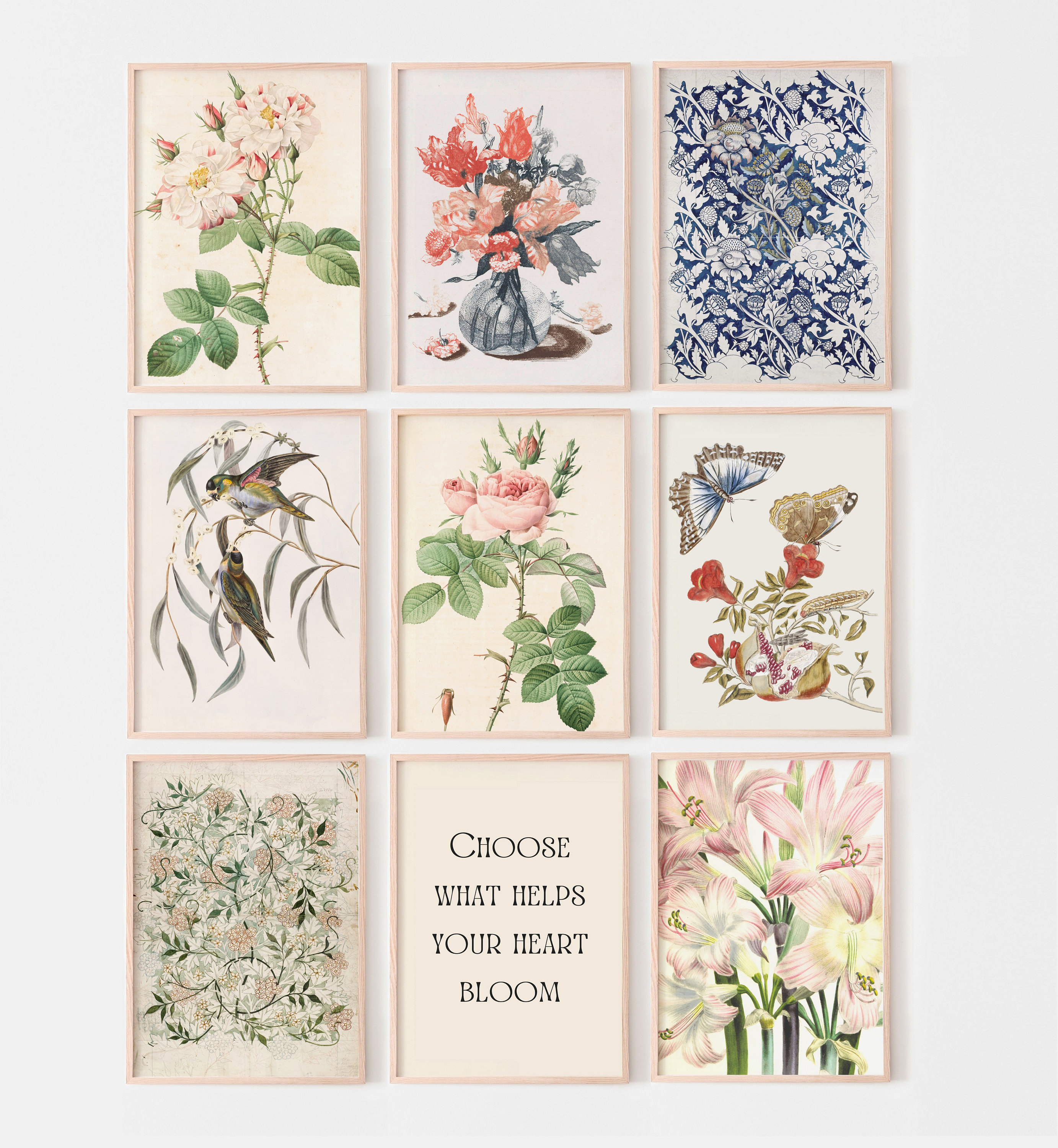 【逸品】 Antique Flowers Prints, Floral Gallery Wall Set of 9 Prints デザイン