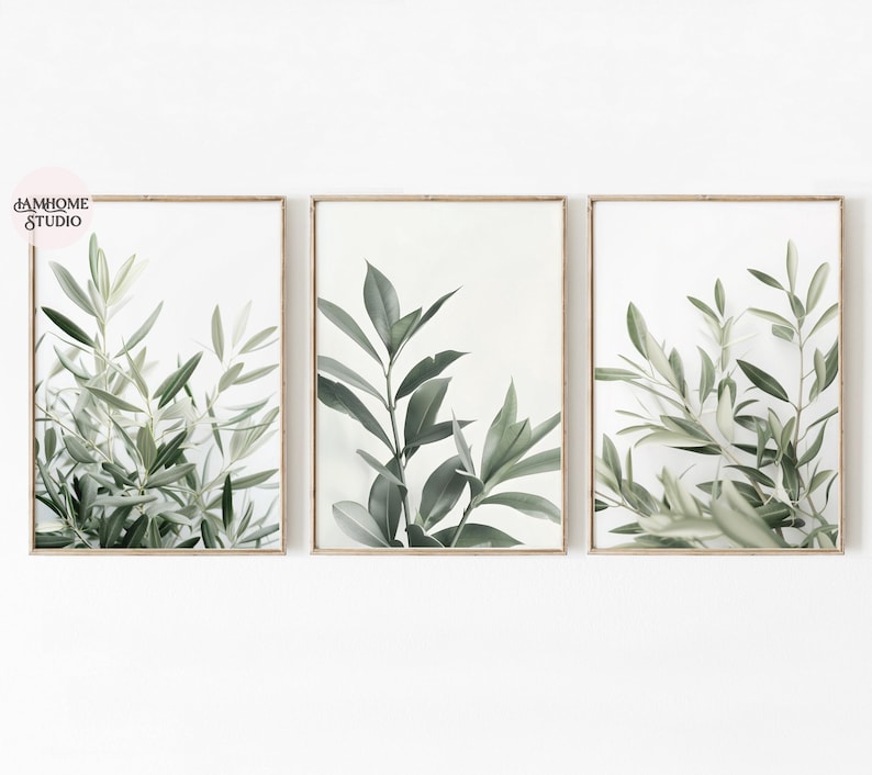 Green Botanical Prints Set of 3, Plant Gallery Wall Set, Sage Green 3 ...