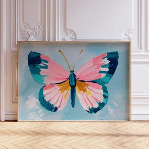 Colorful butterfly wall art, pink blue teal butterfly wings art print, pastel girls nursery room printable wall art