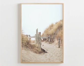 Neutral Coastal Grass Print, Beach landscape poster, beach walkway art, boho Printable wall art