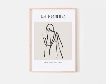 La Femme Line Art Print, Boho Neutral Female Illustration