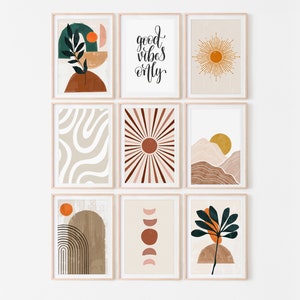 Boho Gallery Wall Set of 9 prints, Boho Wall Art Prints, Abstract Home Decor, Printable Wall Art image 3