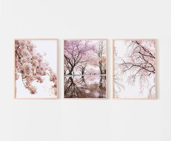 Cherry Blossom Wall Art Prints Set of 3 Spring Flowers | Etsy