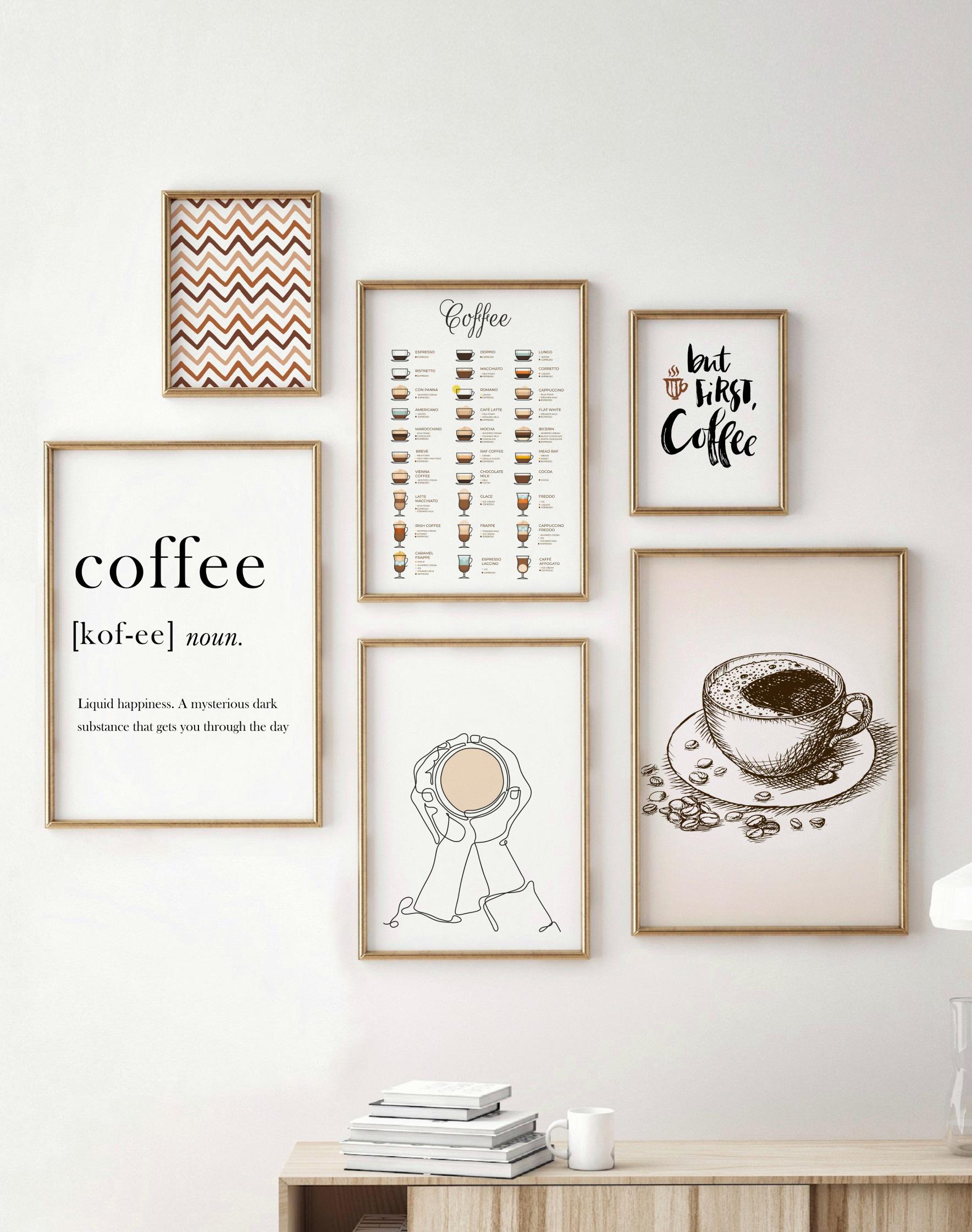 Coffee Wall Art, Abstract Neutral Coffee Gallery Set of 6 Prints