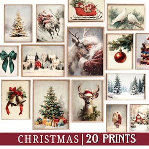 20 Vintage Christmas prints, winter holiday paintings, digital download