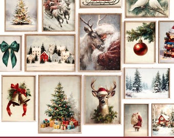 20 Vintage Christmas prints, winter holiday paintings, digital download