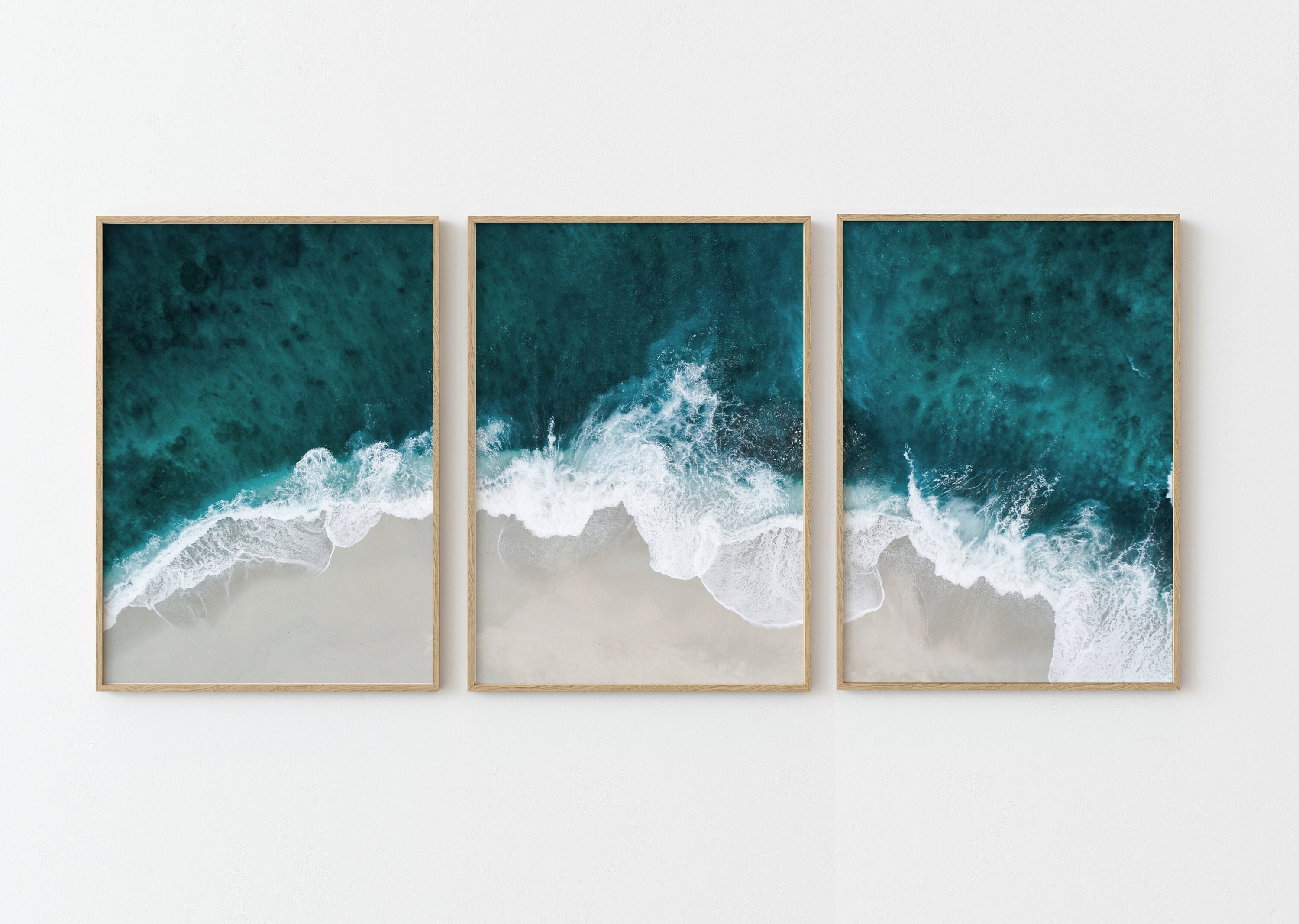 Ocean Triptych Wall Art, Ocean Waves Prints Set of 3, Aerial Coast 3 ...