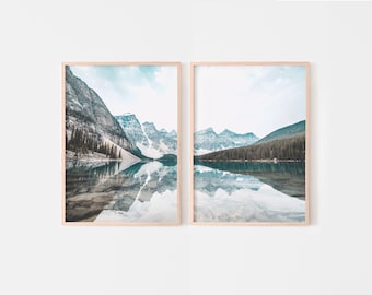 Mountains Canada Landscape Set of 2 Prints, Nature Art Prints, Moraine Lake Photography, Nordic Printable Wall Art