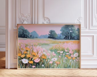 Pastell Wildblumen Landschaft Kunstdruck, digitaler Download