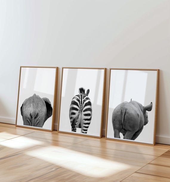 Animal Butt Prints, 3 piece wall art, Animal Butts Bathroom Wall Decor, Funny Animal Poster, Printable Wall Art