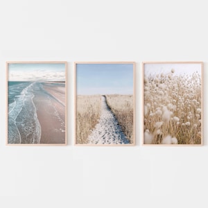 Boho Coastal Prints Set of 3, Neutral Beach Prints, Seagrass Photography, Boho room decor, Printable Wall Art