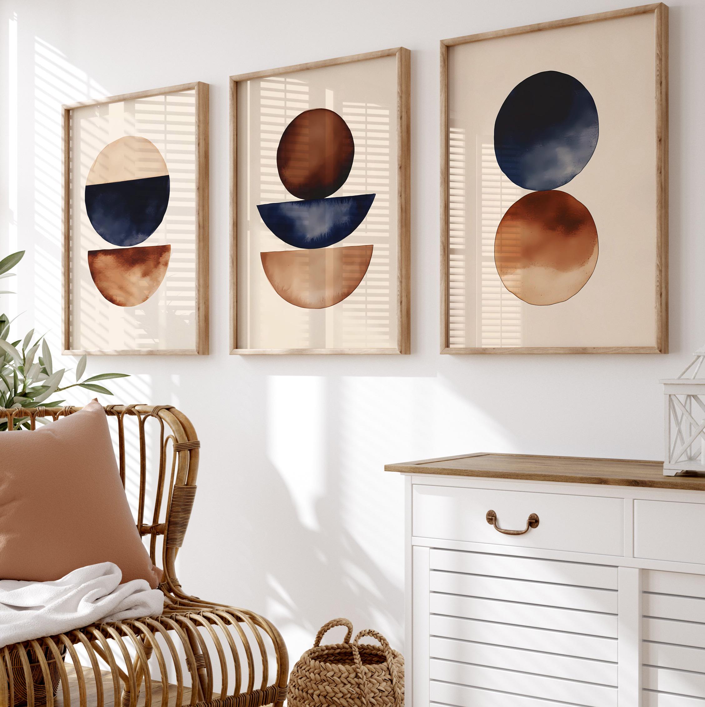 Abstract Geometric Prints Set of 3: Beige Brown Watercolor Art (digital ...