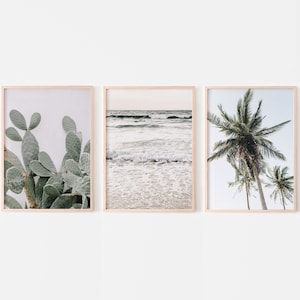 3 Stück Wandkunst, Kaktus Ozean Drucke Set, Palmen Fotografie, minimalistische Landschaft Set, printable Wandkunst