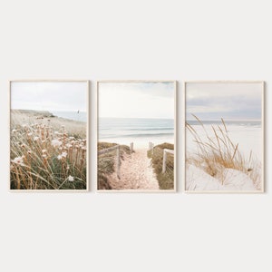 Downloadable Neutral coastal prints set of 3, boho beach gallery wall, calming beach house posters, printable wall art