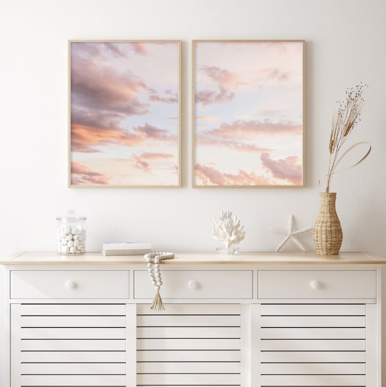 Blush Pink Clouds Wall Art Pink Sky Prints Set of 2 Sunset Etsy