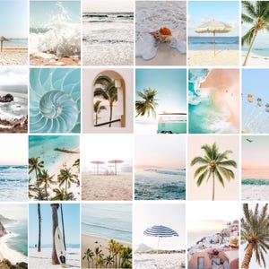 Coastal 100 Prints, pastel beach gallery wall set, boho coastal photography, summer ocean digital posters, printable wall art, Beach BUNDLE image 2