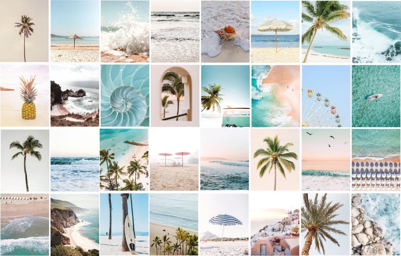 Coastal 100 Prints, pastel beach gallery wall set, boho coastal photography, summer ocean digital posters, printable wall art, Beach BUNDLE image 2