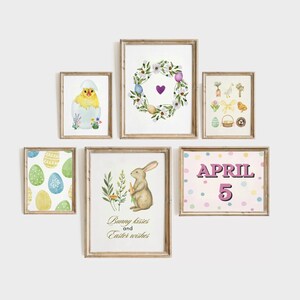 30 Easter wall art prints, pastel eggs bunny posters, spring bundle printables, digital download image 4