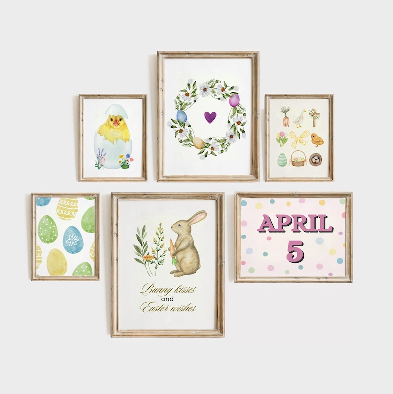 30 Easter wall art prints, pastel eggs bunny posters, spring bundle printables, digital download image 4