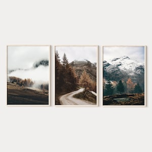 Dark brown wall art, rustic nature digital pictures, country landscape photography prints set of 3, printable wall art