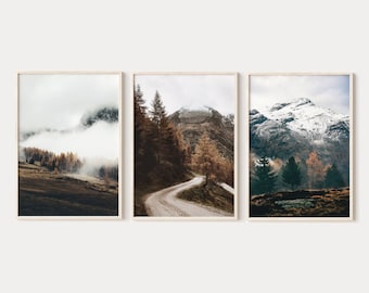Dark brown wall art, rustic nature digital pictures, country landscape photography prints set of 3, printable wall art