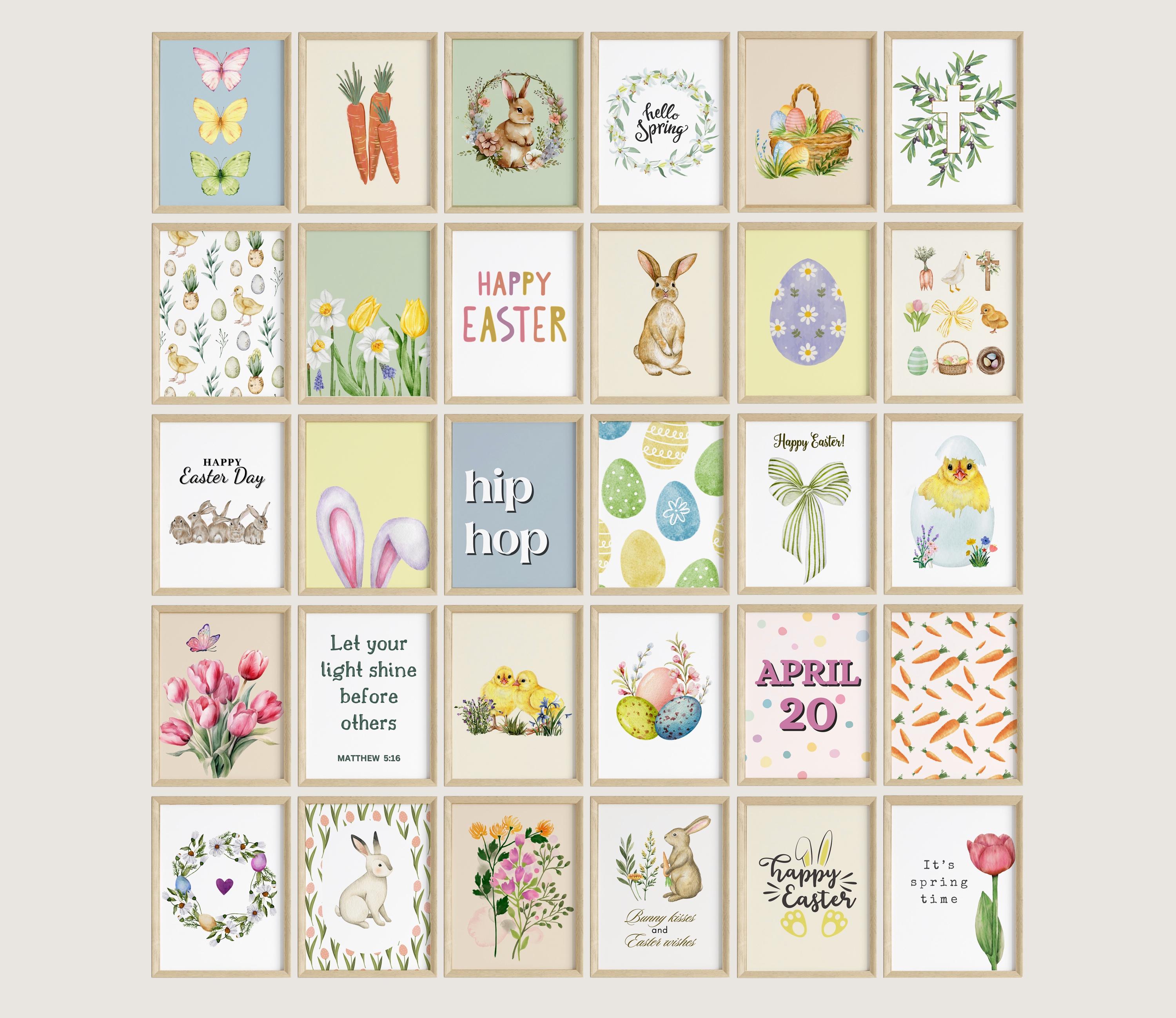 30 Easter Wall Art Prints, Spring Gallery Wall Set, Easter Egg Bunny ...