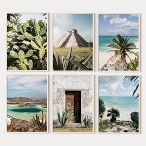 Mexico prints set of 6, travel mexican gallery set, coastal Mexico photography, digital download, printable wall art