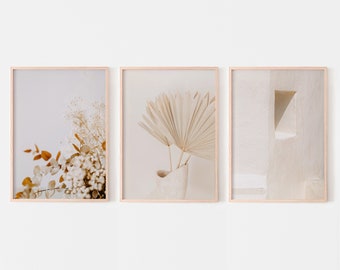 Neutral wall art set of 3 prints, minimalist architecture boho prints, digital download