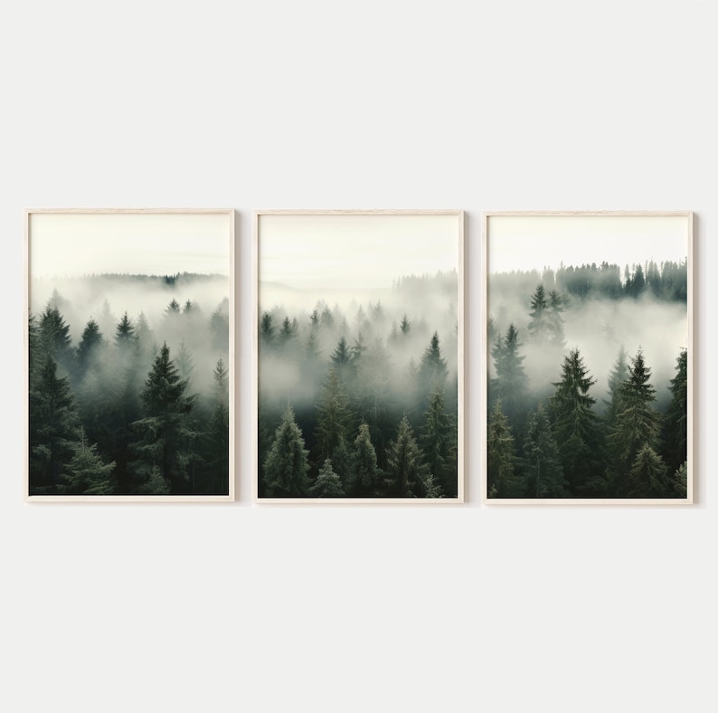 Forest Wall Art Set of 3 Prints, Misty Forest Triptych Wall Art, Nature ...