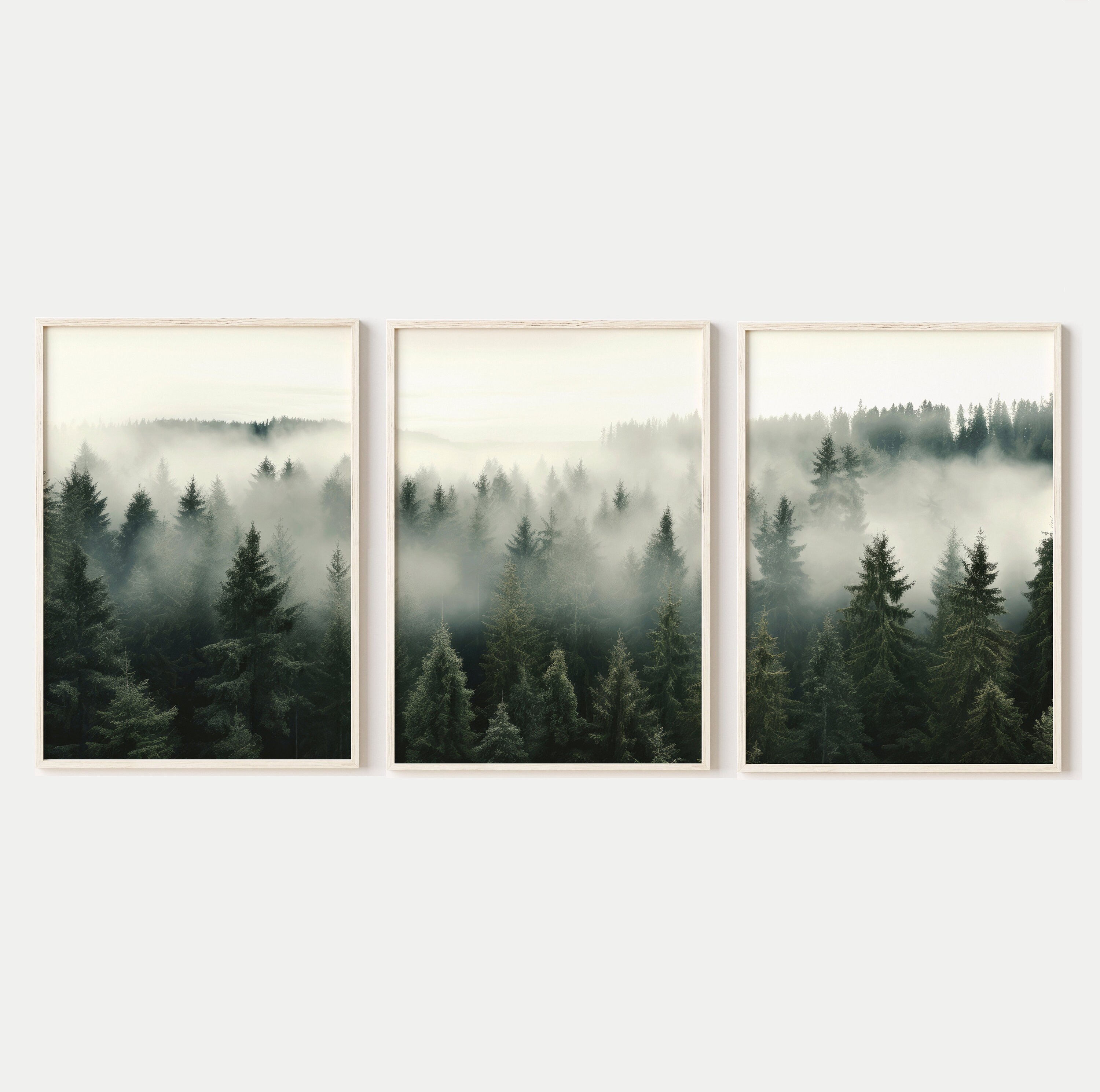 Forest Wall Art Set of 3 Prints, Misty Forest Triptych Wall Art, Nature ...