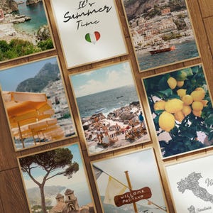 Italy gallery wall prints set of 9, Positano coastal photography prints, summer travel Italy beach posters, printable wall art