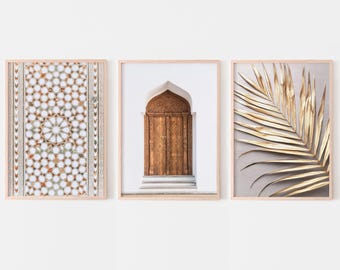 Moroccan Wall Art Set of 3 Prints, Morocco Mosaic Photo, Moroccan Door Poster, Marrakech Prints Set, Printable Wall Art
