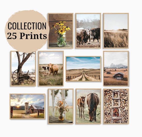 25 Farmhouse Prints, Farm Nature wall art, Rustic gallery wall set, Bundle Printable wall art