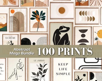 Megapaquete de 100 impresiones abstractas bohemias, set de galería minimalista moderno para pared (descarga digital)