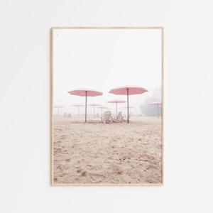 Pink Beach Umbrellas Print, Nautical Wall Art, Beach Photography, Summer Travel Poster, Printable Wall Art
