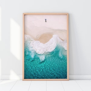 Luftbild Strand Fotodruck, türkises Meerwasser Fotografie, Luftbild Küsten Poster, druckbare Wandkunst