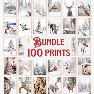 100 impresiones de invierno, decoración de pared de galería navideña, paquetes de carteles de invierno, descarga digital de fotografías navideñas, arte de pared imprimible